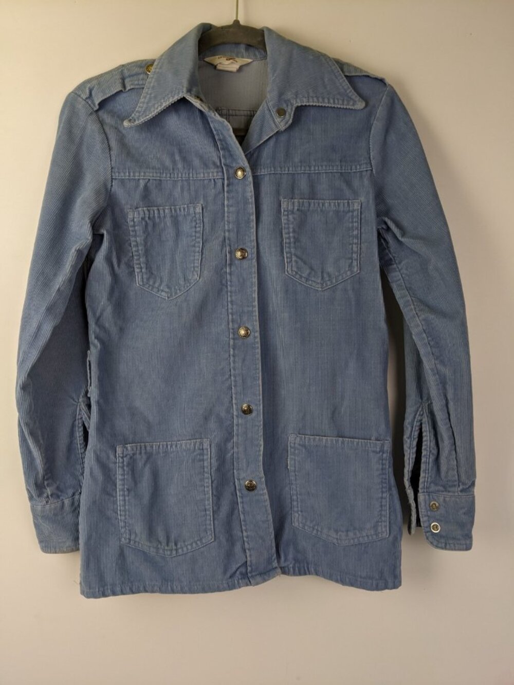 Vintage 1970s Levi's Blue Corduroy Shirt Women's Size Small USA Snap Front